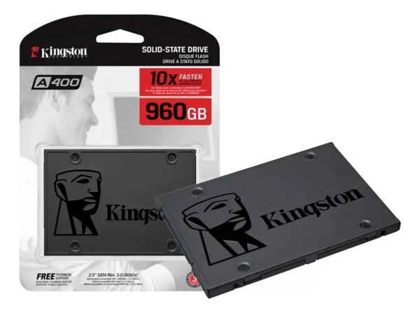 SSD Sata 3.0 6Gb/s 960GB Interno Kingston A400 SA400S37/960G Leitura Até 500Mb/s e Gravação Até 450Mb/s Cor Preto